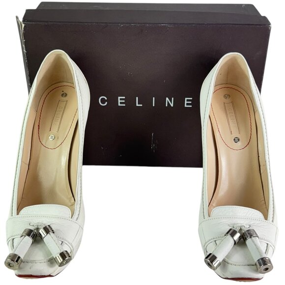 CELINE White Leather Front Tassel Women Platform Pump 95mm 39 - 9 US - Picture 1 of 15